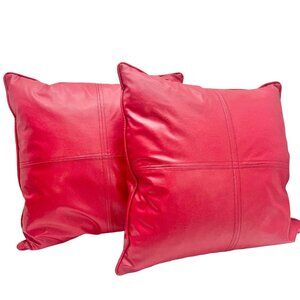 Set of 2 Faux Red Leather Decorative Feather and Down Fill Throw Pillow 18x18